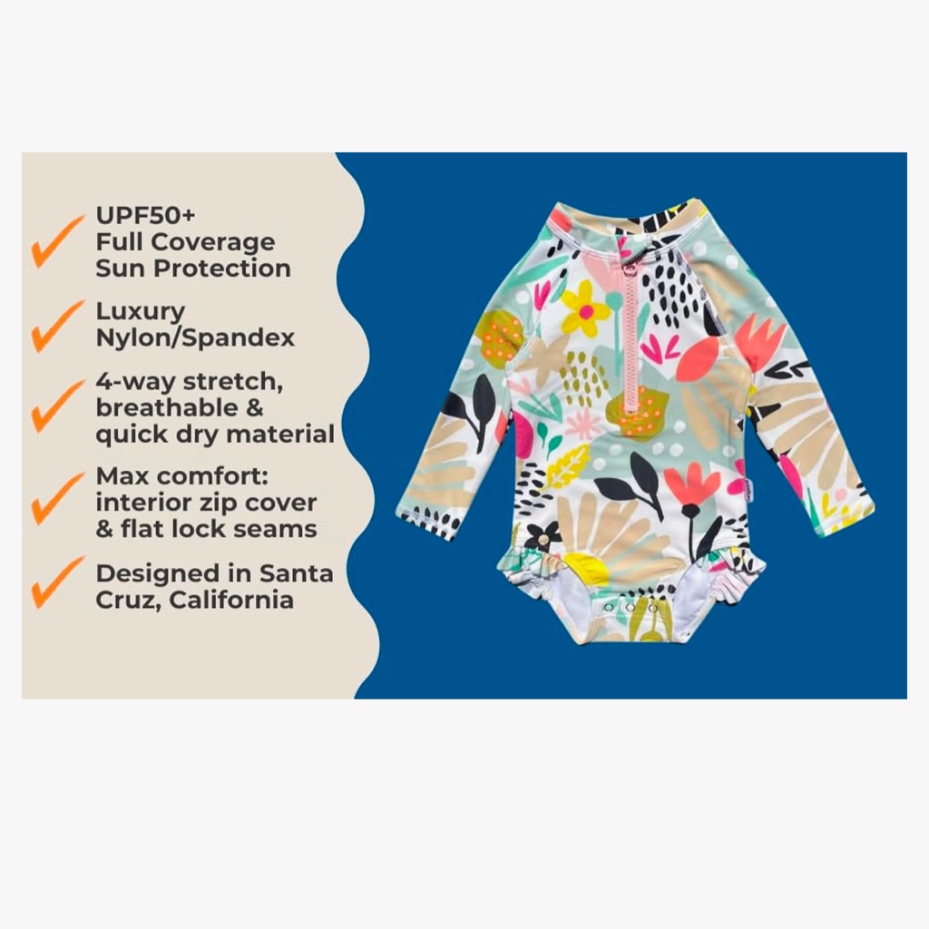 Nwt Sunguard Swim Emily Long Sleeve Half-Zip Floral Printed Swimsuit 6-12 Months — image 4 of 4